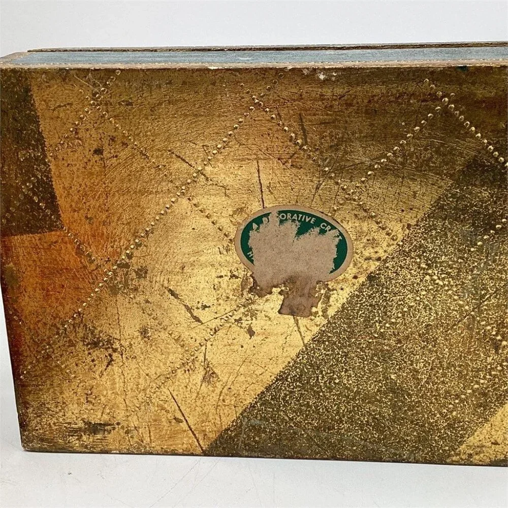 Vintage Trinket Box Florentine Hand‎ Decorated Gilt Wood 5x7x2.5